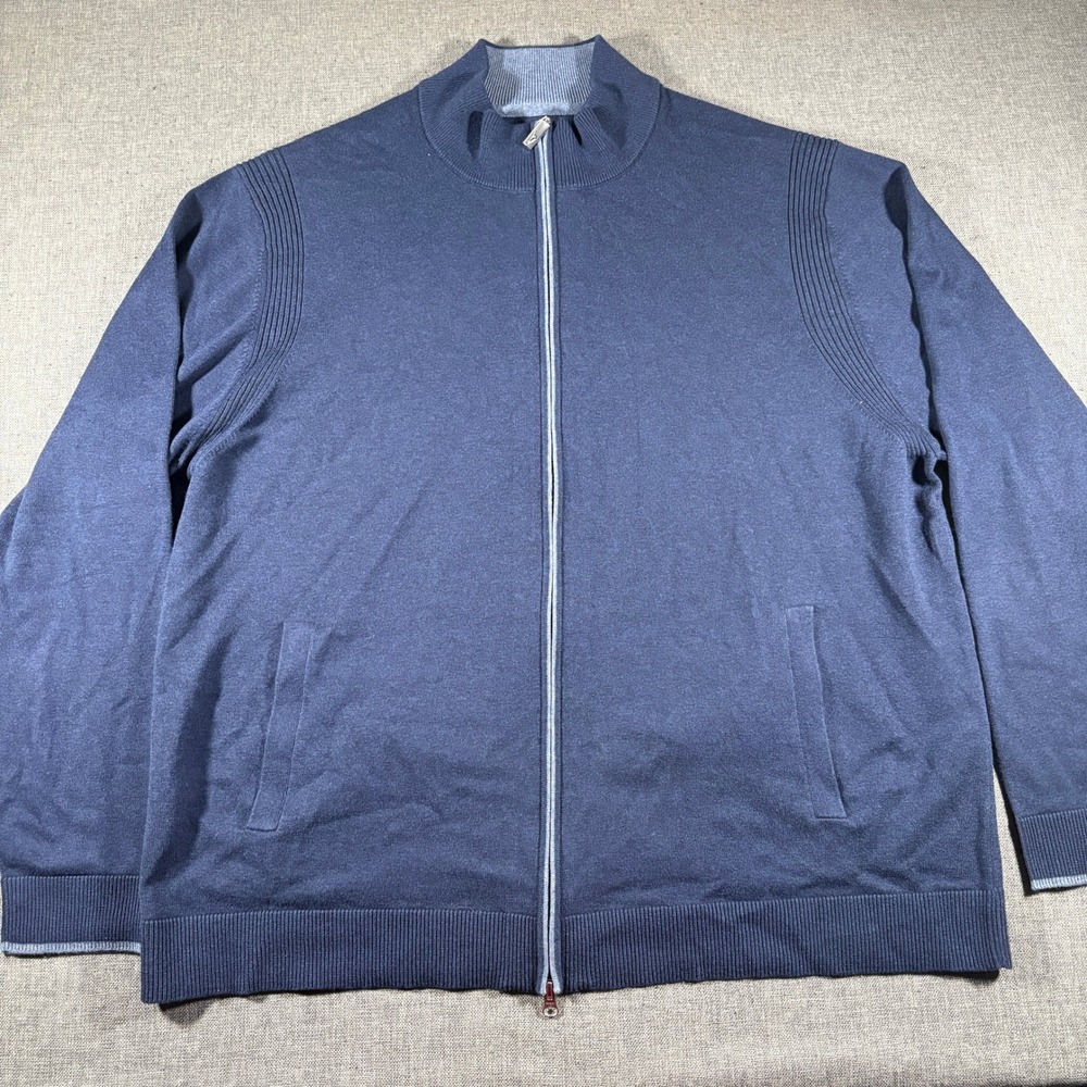 Tommy Bahama Full Zip Sweater Mens 2XLB Blue Coolmax Cotton Ribbed Mock Neck